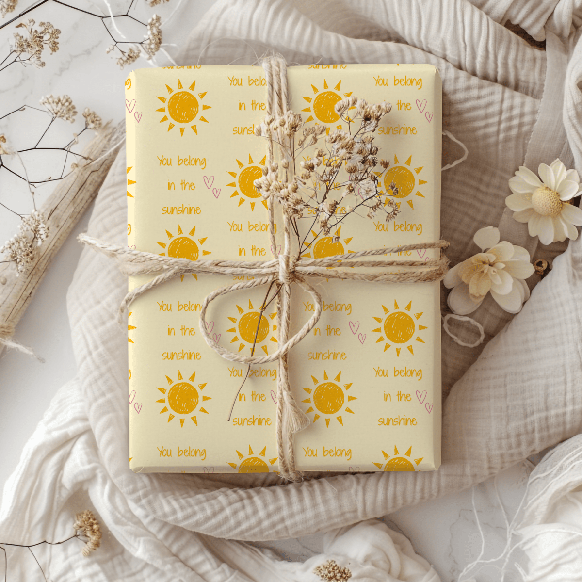 You Belong in the Sunshine Wrapping Paper | Yellow Sun Repeat, Kinder Party Wrap