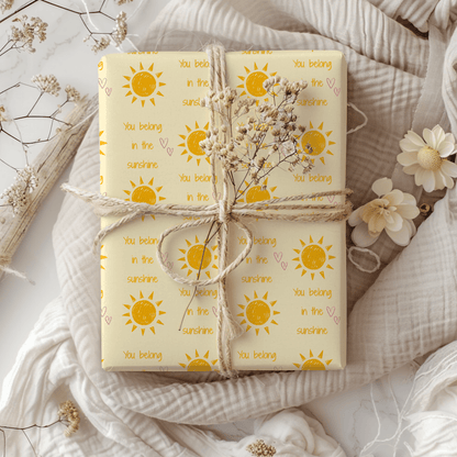 You Belong in the Sunshine Wrapping Paper | Yellow Sun Repeat, Kinder Party Wrap