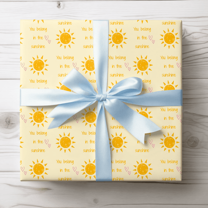 You Belong in the Sunshine Wrapping Paper | Yellow Sun Repeat, Kinder Party Wrap