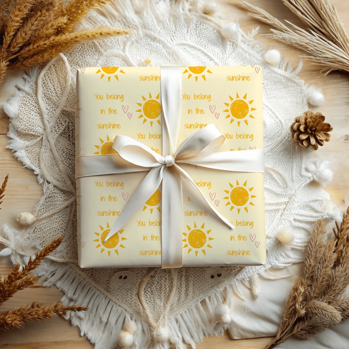 You Belong in the Sunshine Wrapping Paper | Yellow Sun Repeat, Kinder Party Wrap
