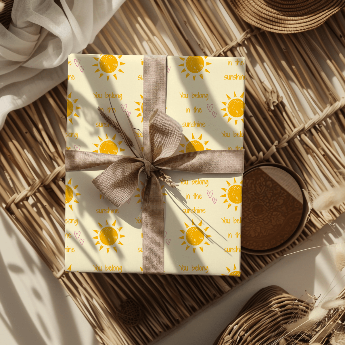 You Belong in the Sunshine Wrapping Paper | Yellow Sun Repeat, Kinder Party Wrap
