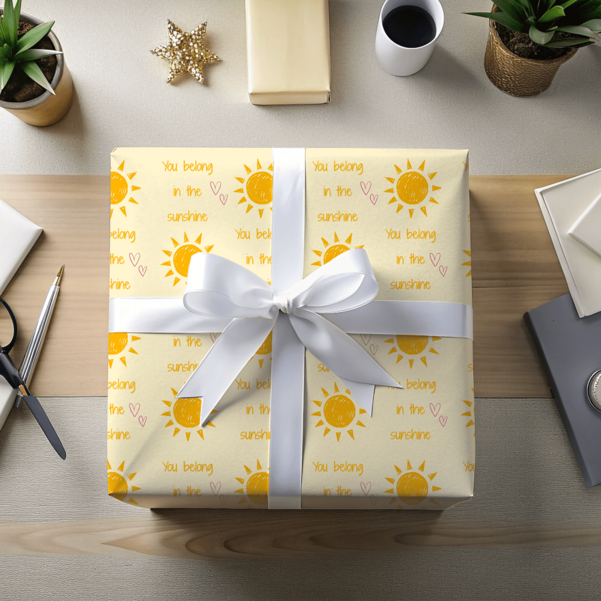 You Belong in the Sunshine Wrapping Paper | Yellow Sun Repeat, Kinder Party Wrap