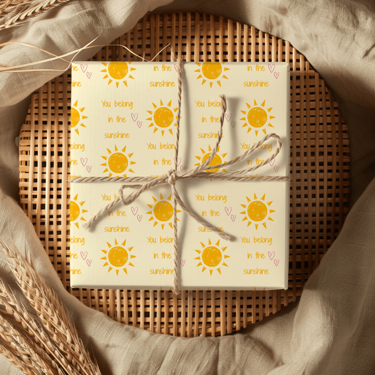 You Belong in the Sunshine Wrapping Paper | Yellow Sun Repeat, Kinder Party Wrap