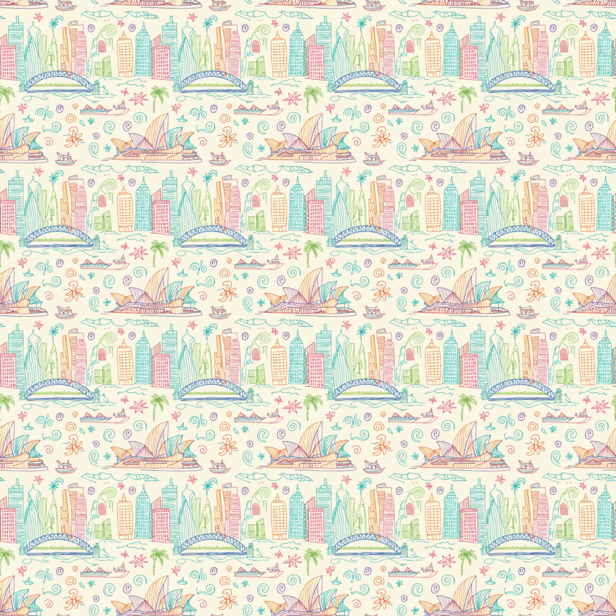 Sydney Sunsets & City Sketches – Whimsical Australia Wrapping Paper