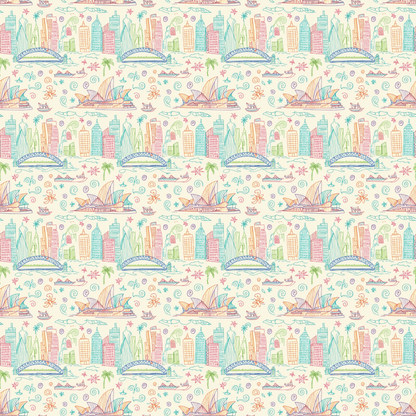 Sydney Sunsets & City Sketches – Whimsical Australia Wrapping Paper