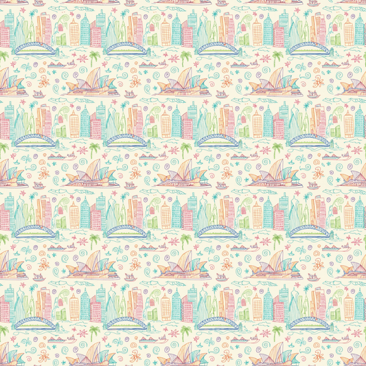 Sydney Sunsets & City Sketches – Whimsical Australia Wrapping Paper