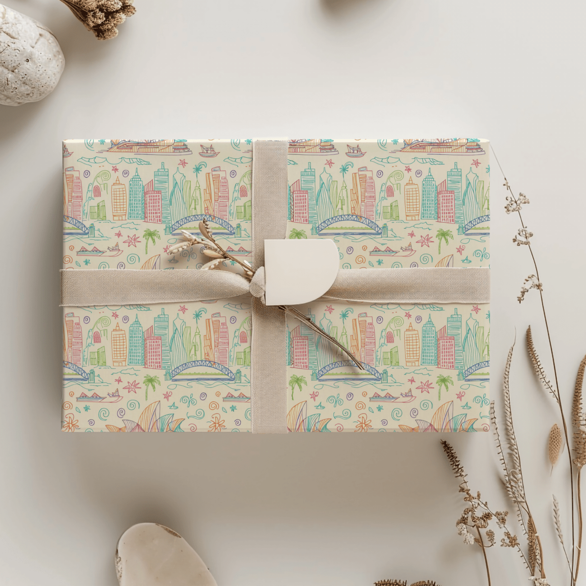 Sydney Sunsets & City Sketches – Whimsical Australia Wrapping Paper