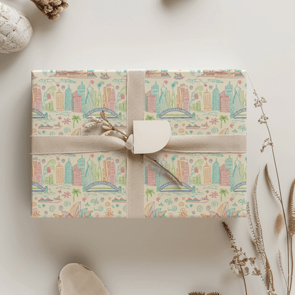 Sydney Sunsets & City Sketches – Whimsical Australia Wrapping Paper