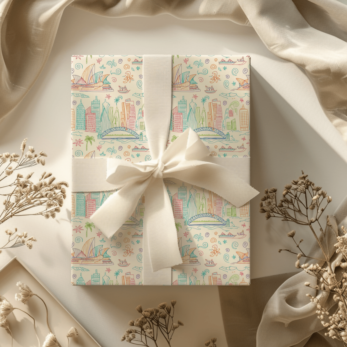 Sydney Sunsets & City Sketches – Whimsical Australia Wrapping Paper