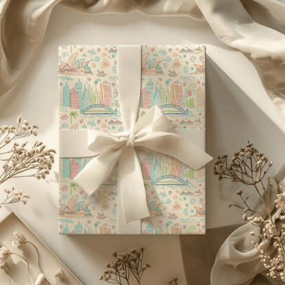 Sydney Sunsets & City Sketches – Whimsical Australia Wrapping Paper