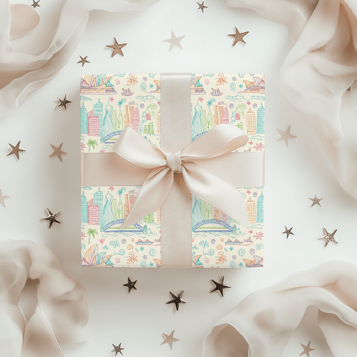 Sydney Sunsets & City Sketches – Whimsical Australia Wrapping Paper