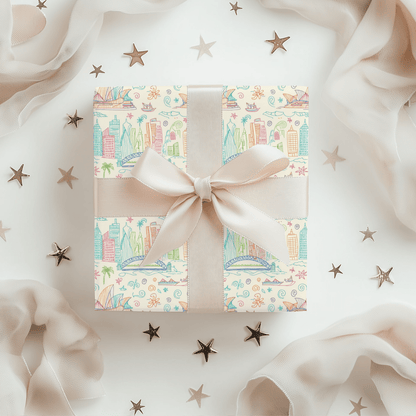 Sydney Sunsets & City Sketches – Whimsical Australia Wrapping Paper