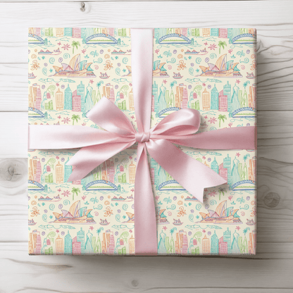 Sydney Sunsets & City Sketches – Whimsical Australia Wrapping Paper