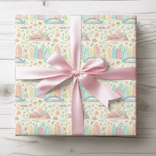 Sydney Sunsets & City Sketches – Whimsical Australia Wrapping Paper