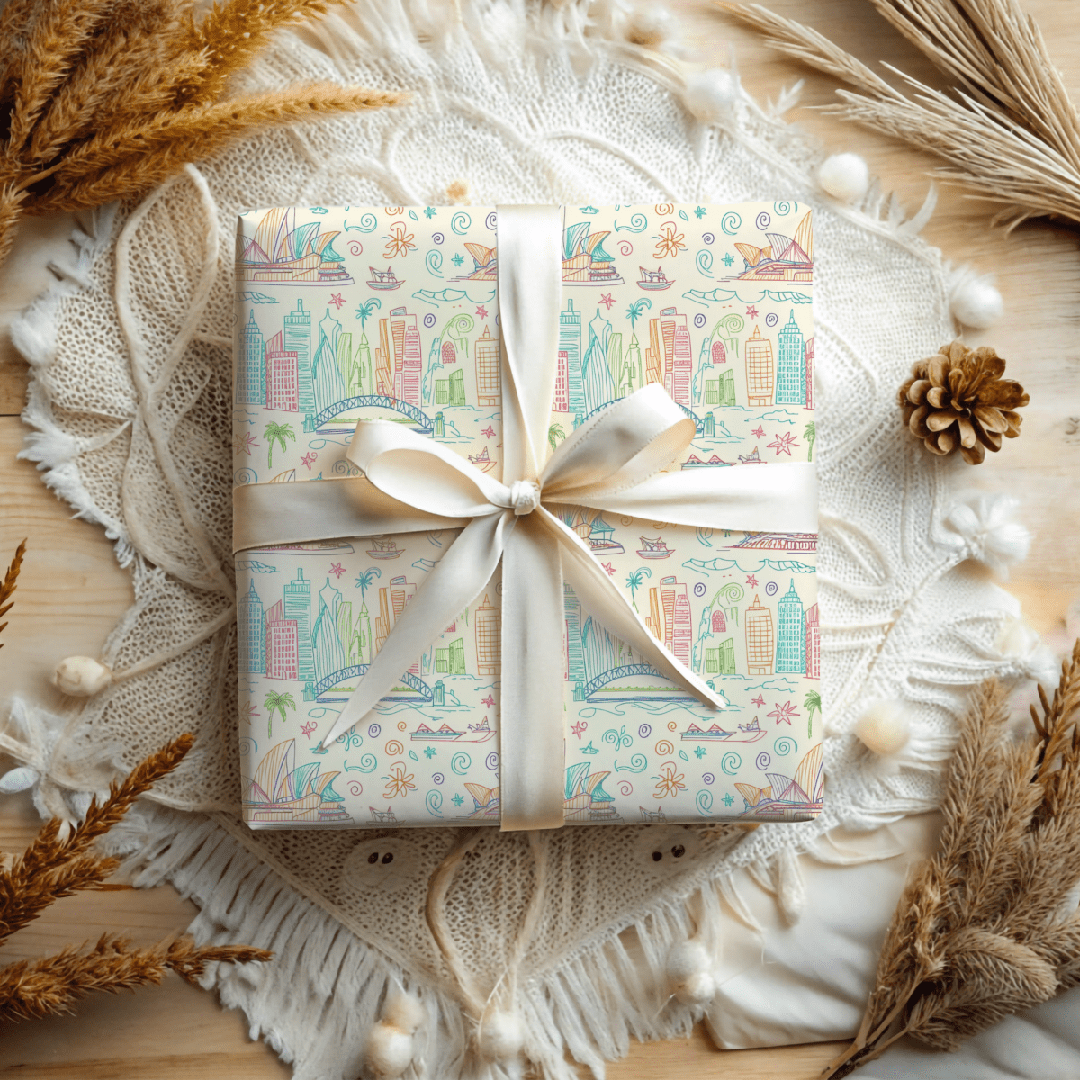 Sydney Sunsets & City Sketches – Whimsical Australia Wrapping Paper