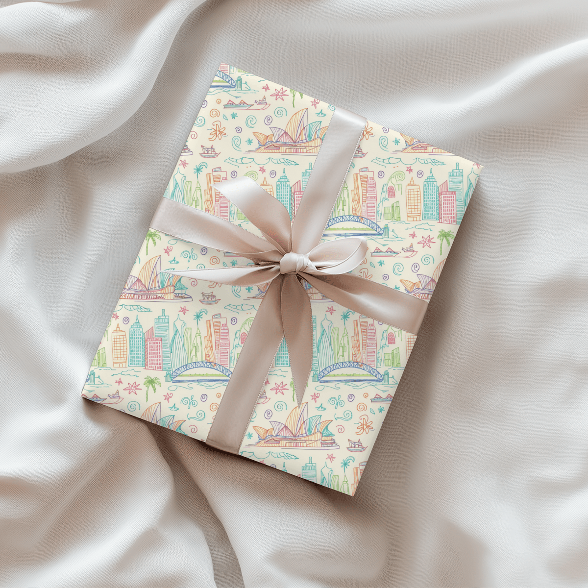 Sydney Sunsets & City Sketches – Whimsical Australia Wrapping Paper