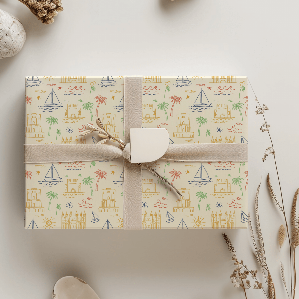Sunwashed Shores – Mediterranean Sketch Wrapping Paper