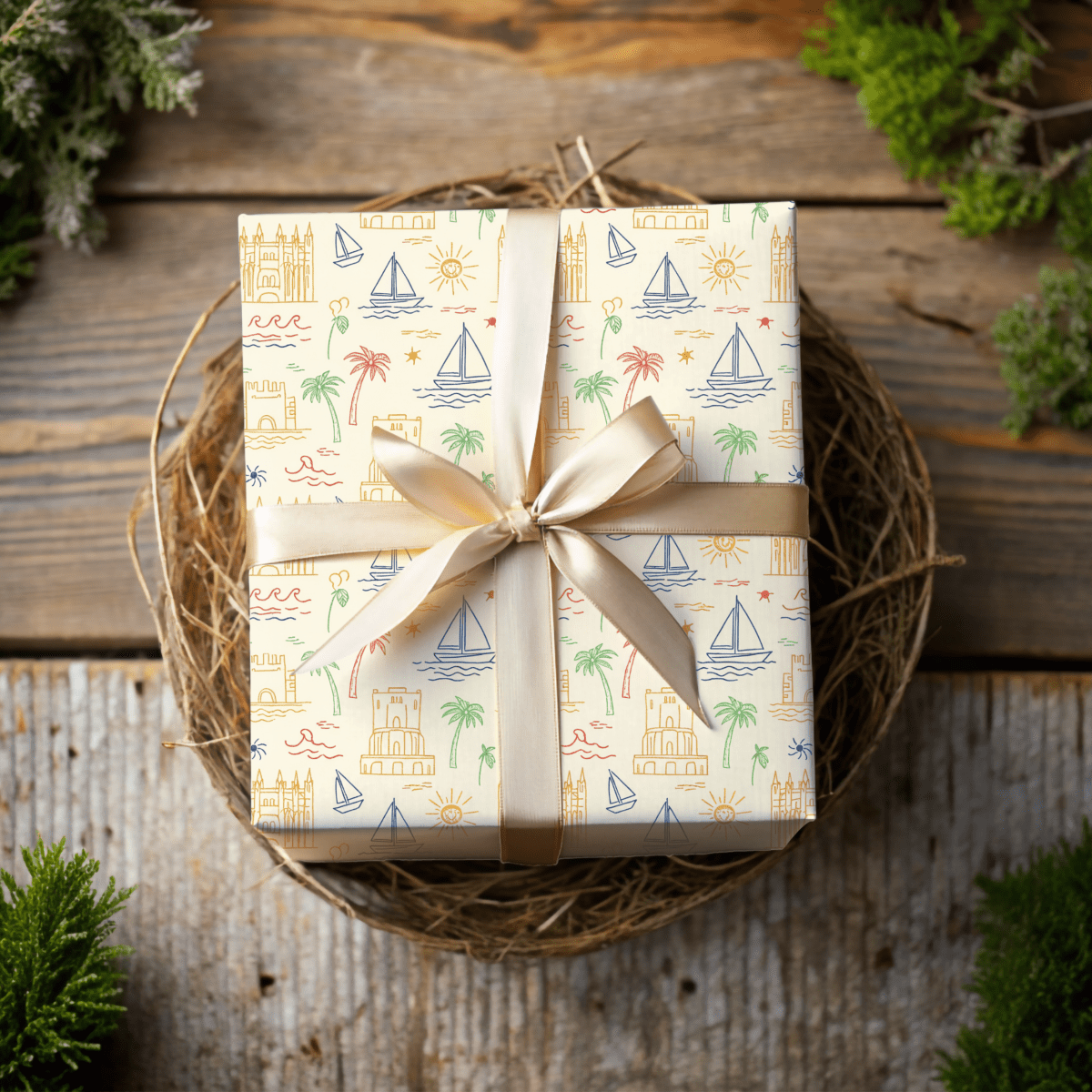 Sunwashed Shores – Mediterranean Sketch Wrapping Paper