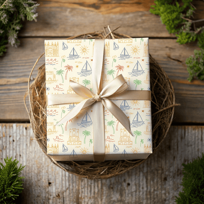 Sunwashed Shores – Mediterranean Sketch Wrapping Paper