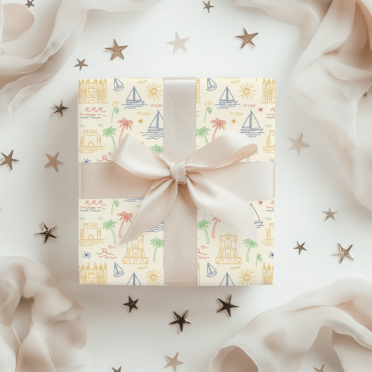 Sunwashed Shores – Mediterranean Sketch Wrapping Paper
