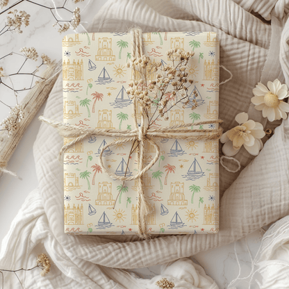 Sunwashed Shores – Mediterranean Sketch Wrapping Paper