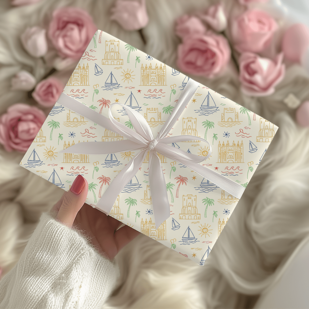 Sunwashed Shores – Mediterranean Sketch Wrapping Paper