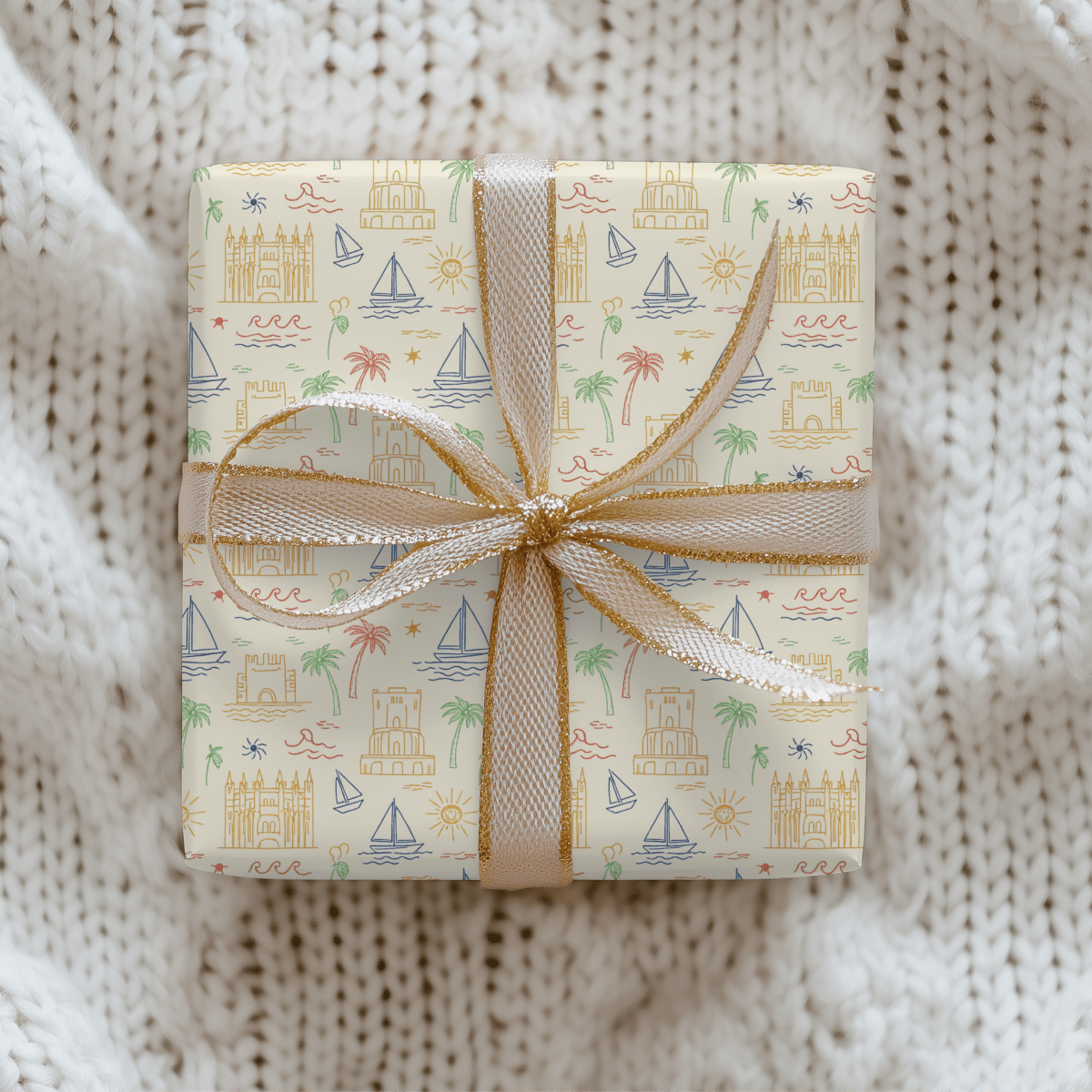 Sunwashed Shores – Mediterranean Sketch Wrapping Paper