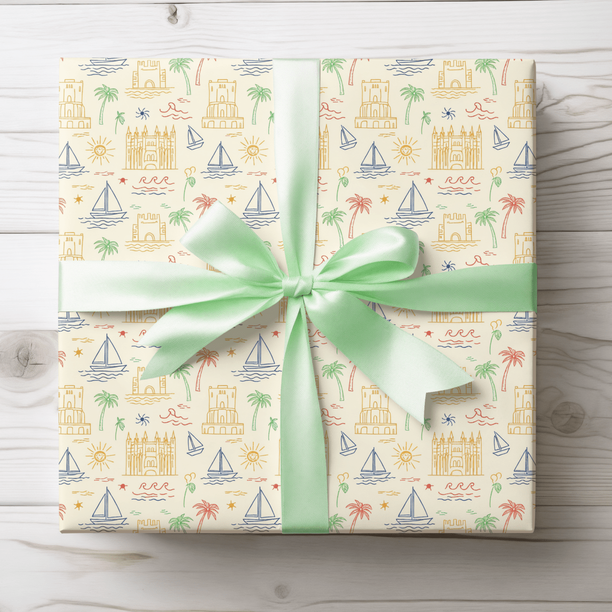 Sunwashed Shores – Mediterranean Sketch Wrapping Paper