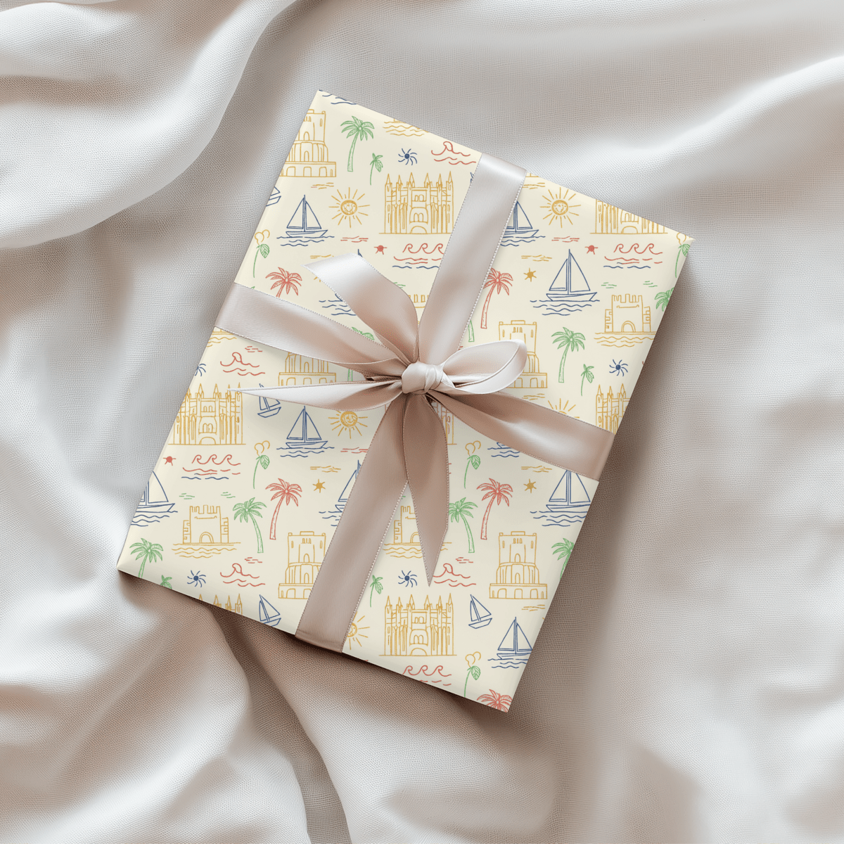 Sunwashed Shores – Mediterranean Sketch Wrapping Paper