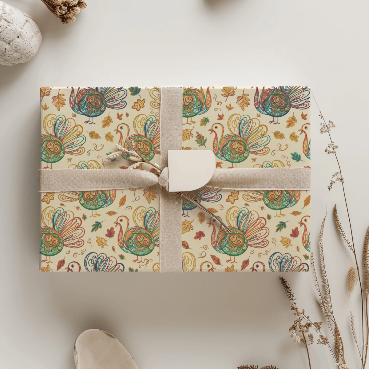 Gobble Glow & Autumn Swirls – Whimsical Turkey Wrapping Paper