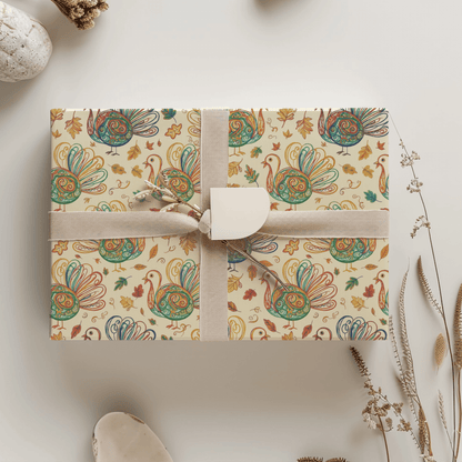 Gobble Glow & Autumn Swirls – Whimsical Turkey Wrapping Paper