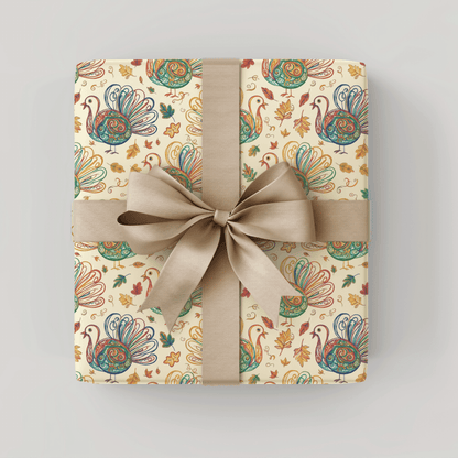 Gobble Glow & Autumn Swirls – Whimsical Turkey Wrapping Paper