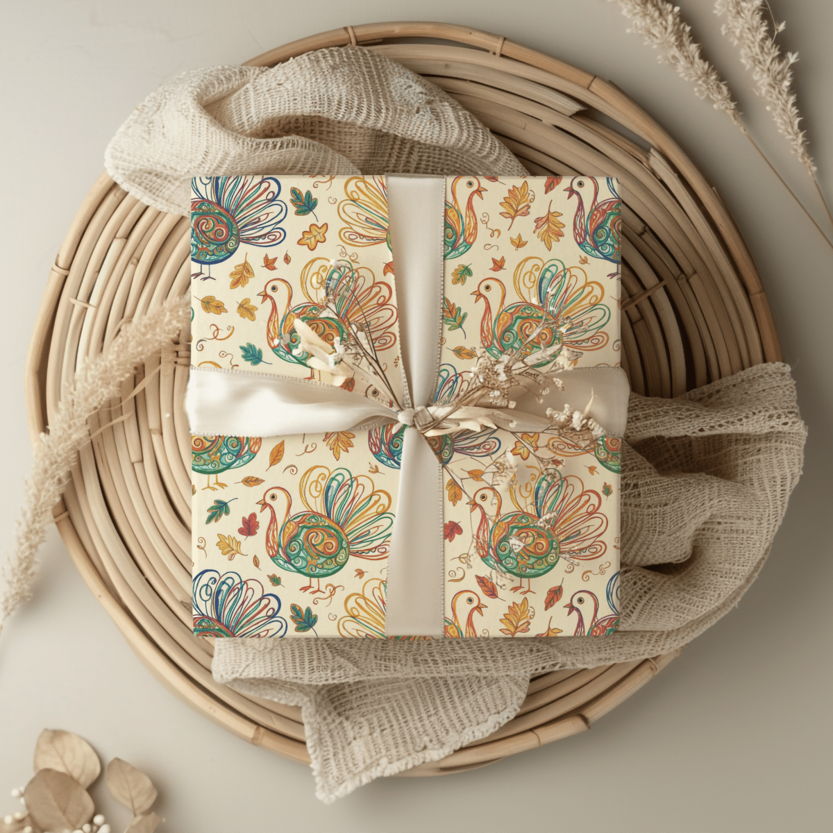 Gobble Glow & Autumn Swirls – Whimsical Turkey Wrapping Paper