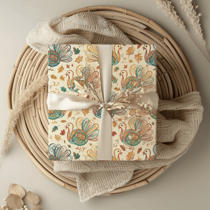 Gobble Glow & Autumn Swirls – Whimsical Turkey Wrapping Paper