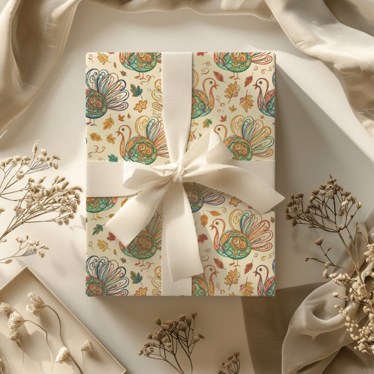Gobble Glow & Autumn Swirls – Whimsical Turkey Wrapping Paper