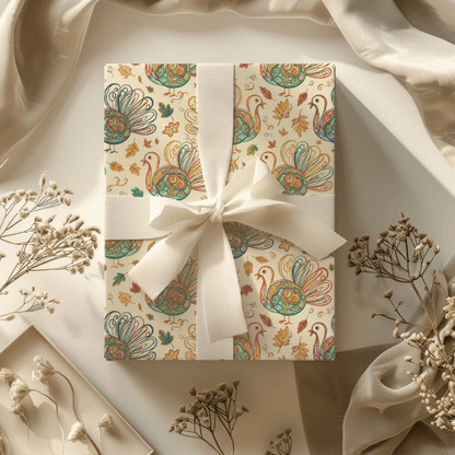 Gobble Glow & Autumn Swirls – Whimsical Turkey Wrapping Paper