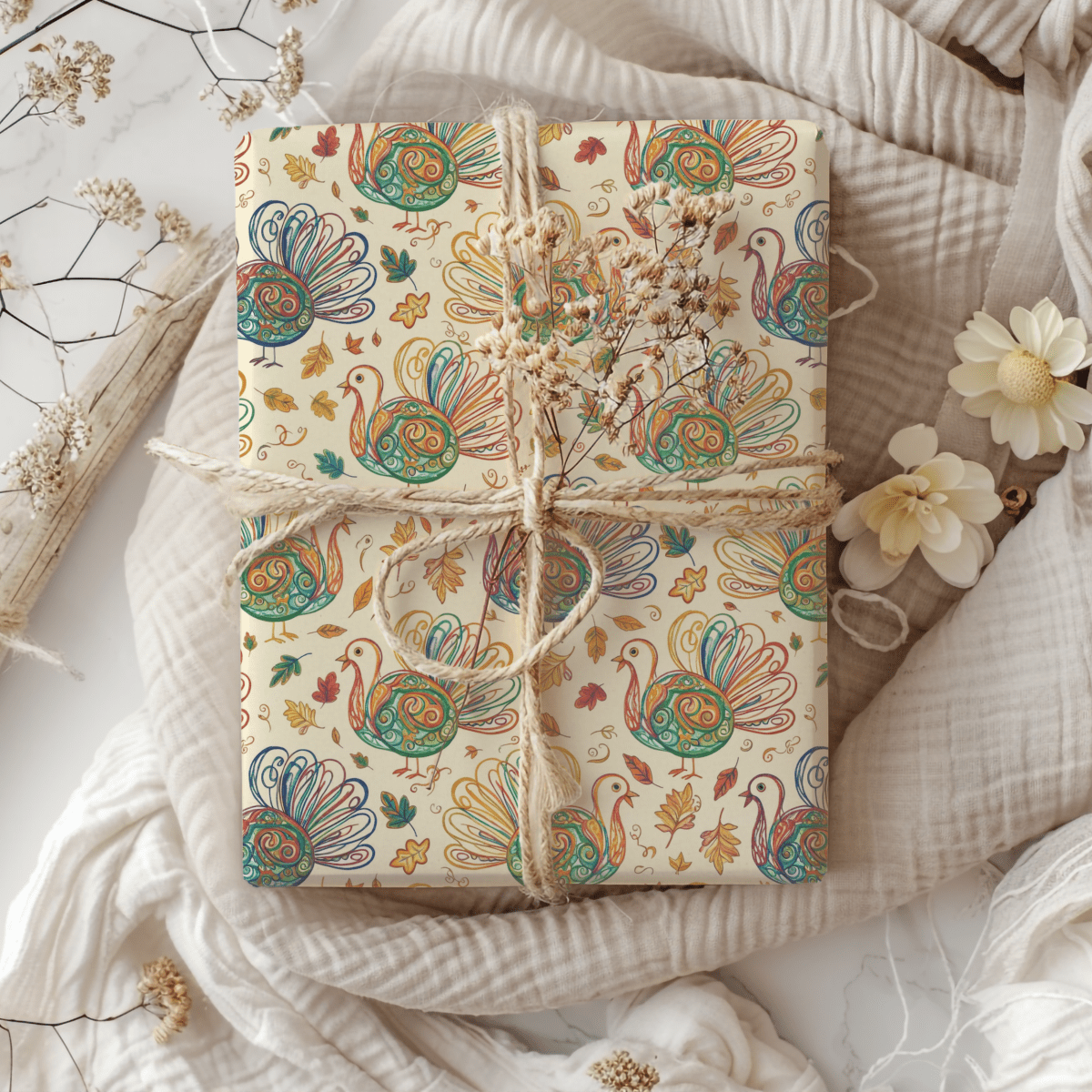 Gobble Glow & Autumn Swirls – Whimsical Turkey Wrapping Paper