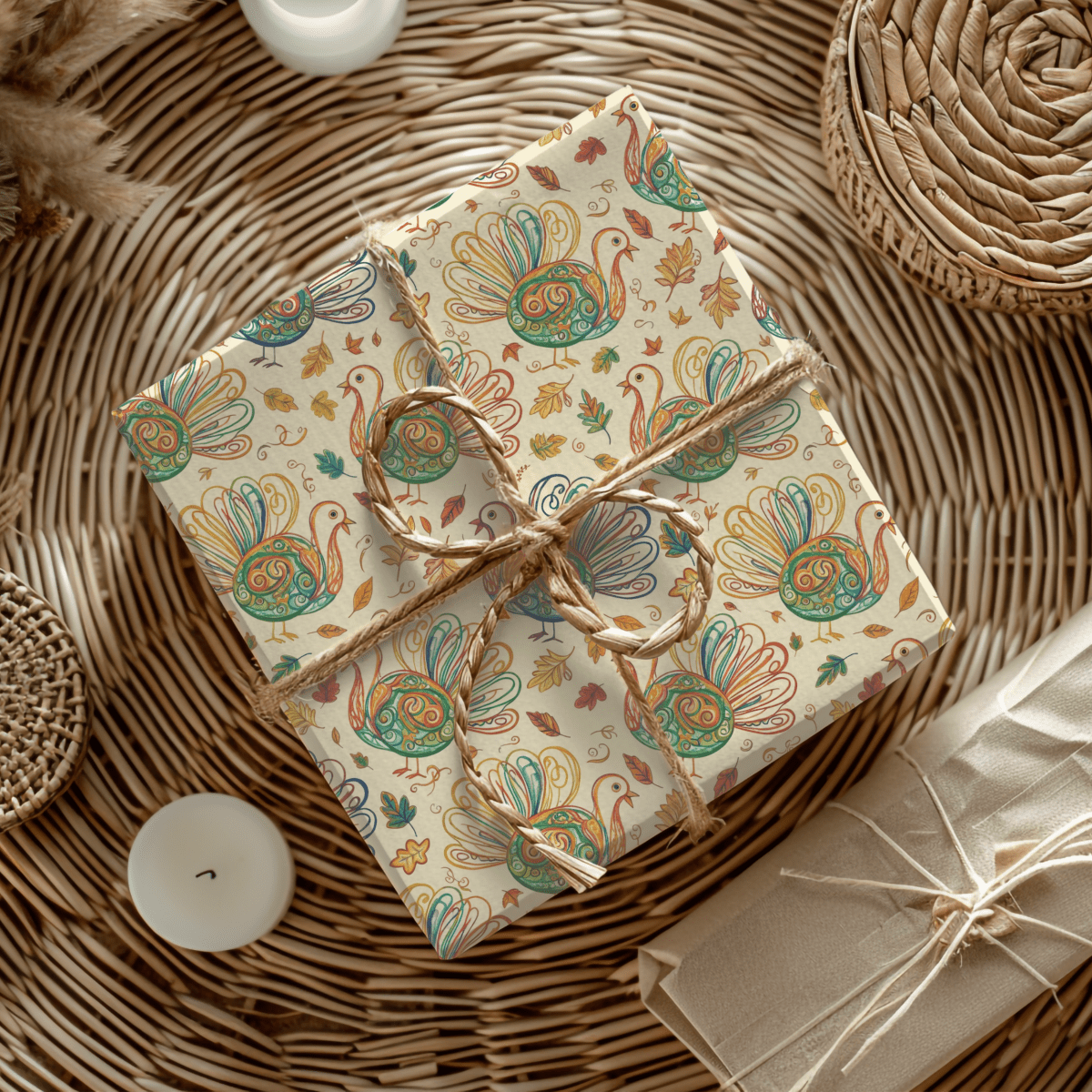 Gobble Glow & Autumn Swirls – Whimsical Turkey Wrapping Paper
