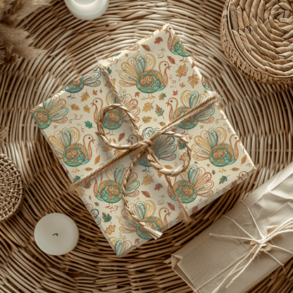 Gobble Glow & Autumn Swirls – Whimsical Turkey Wrapping Paper