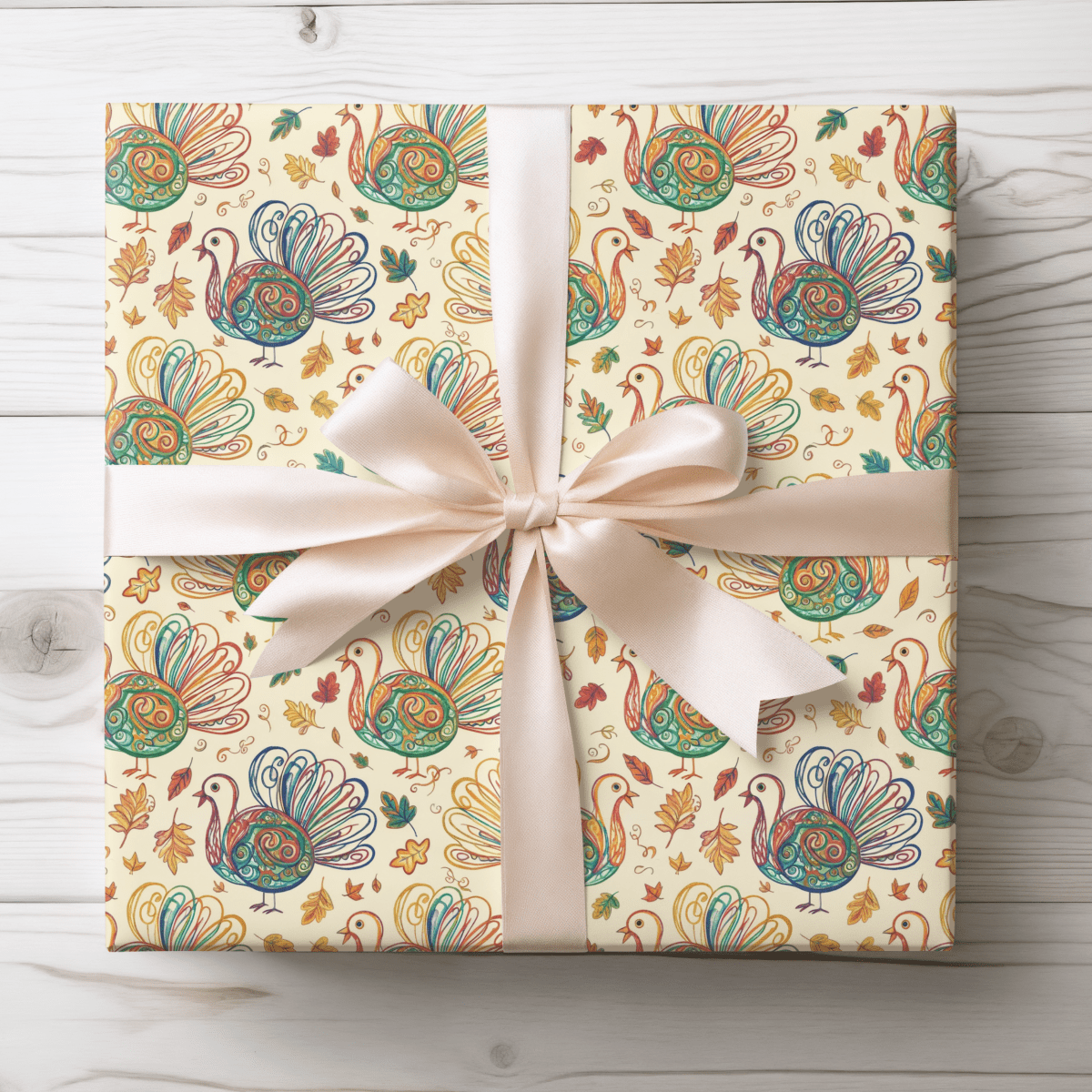 Gobble Glow & Autumn Swirls – Whimsical Turkey Wrapping Paper
