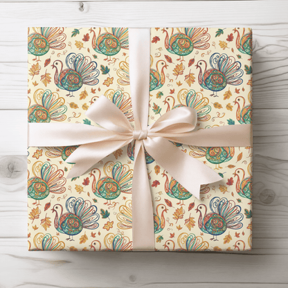 Gobble Glow & Autumn Swirls – Whimsical Turkey Wrapping Paper