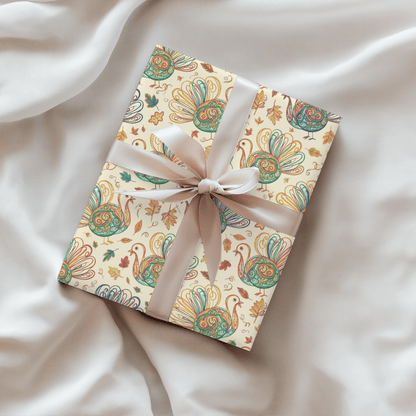 Gobble Glow & Autumn Swirls – Whimsical Turkey Wrapping Paper