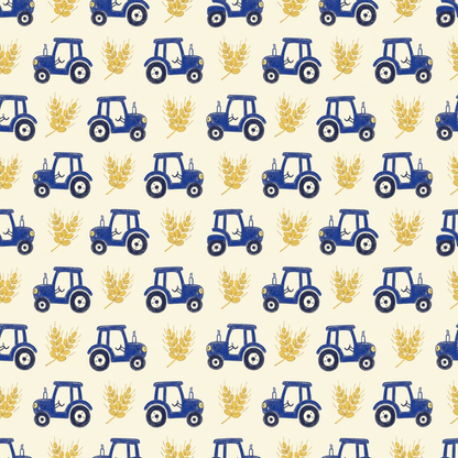Blue Ribbon Harvest – Whimsical Tractor Wrapping Paper