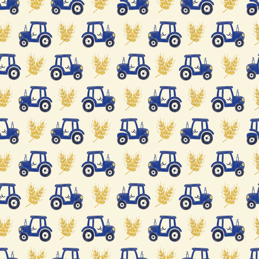 Blue Ribbon Harvest – Whimsical Tractor Wrapping Paper