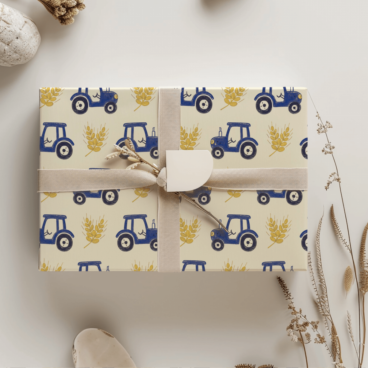 Blue Ribbon Harvest – Whimsical Tractor Wrapping Paper
