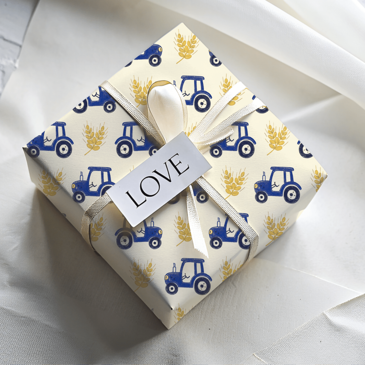 Blue Ribbon Harvest – Whimsical Tractor Wrapping Paper