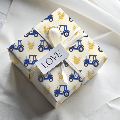 Blue Ribbon Harvest – Whimsical Tractor Wrapping Paper