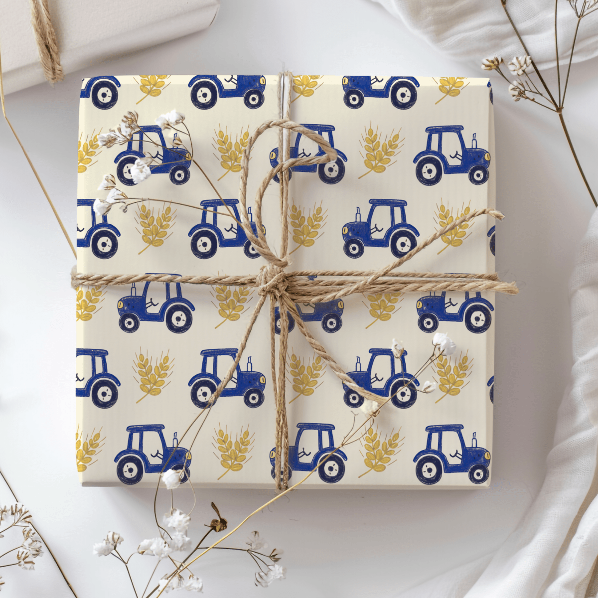 Blue Ribbon Harvest – Whimsical Tractor Wrapping Paper