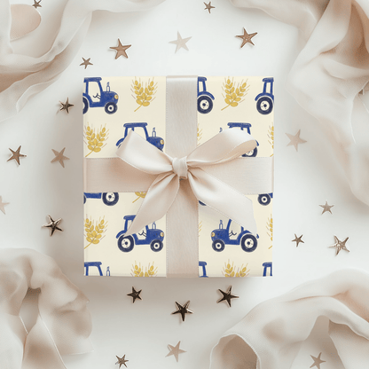 Blue Ribbon Harvest – Whimsical Tractor Wrapping Paper