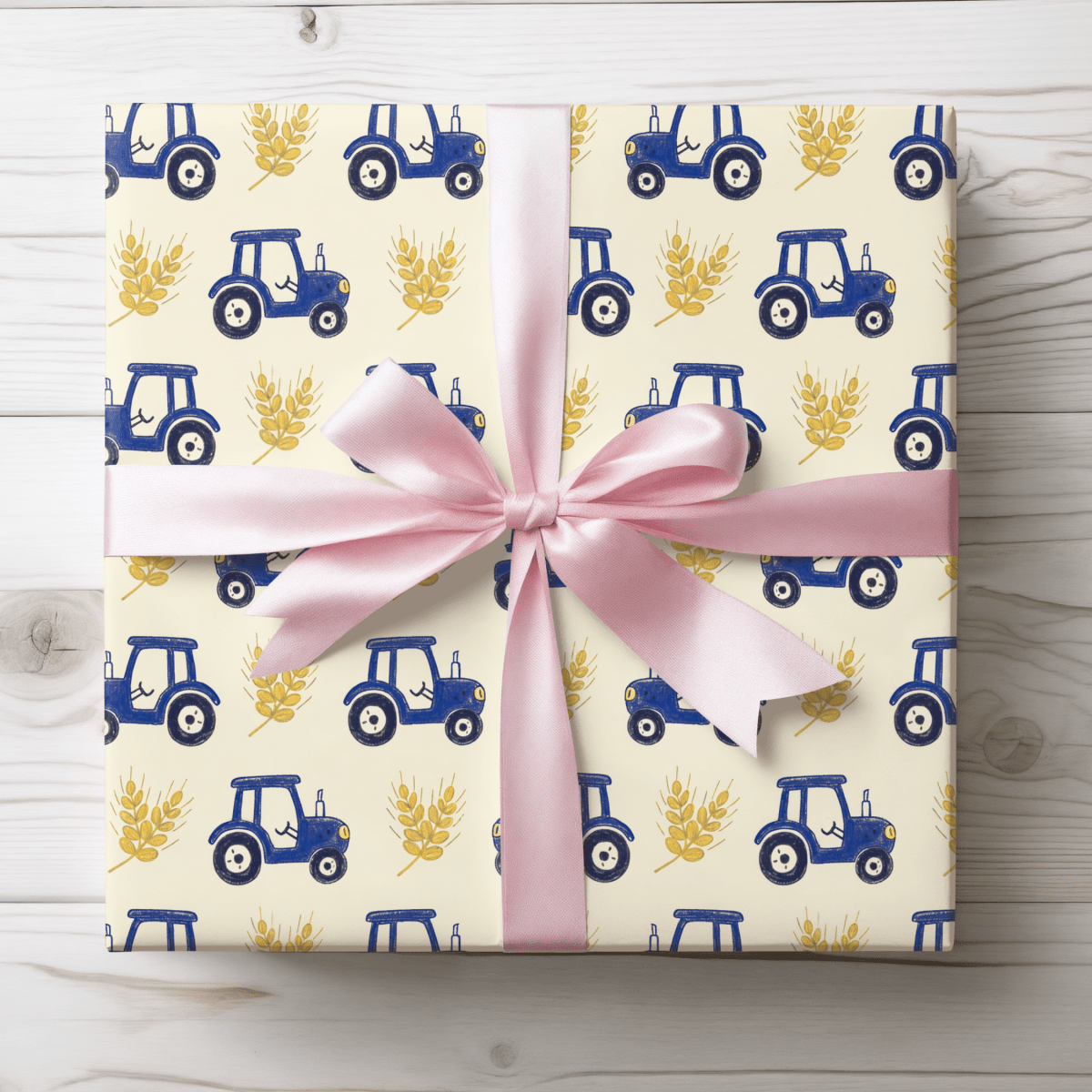 Blue Ribbon Harvest – Whimsical Tractor Wrapping Paper
